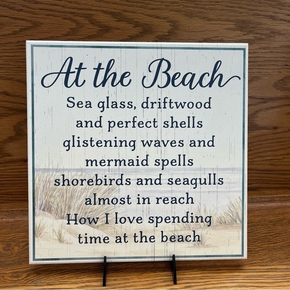 “At The Beach” Plaque with stand. 12x12 - Picture 2 of 5